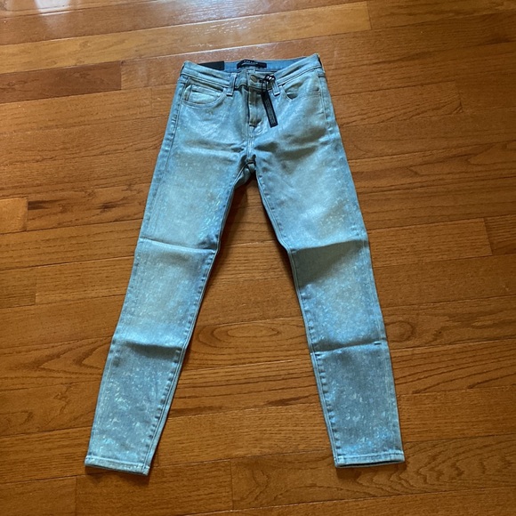 J BrandWomen's Blue 835 Cropped HolographicMid-rise Skinny Jeans